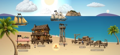 Pirates Bay am Tag — Crew am Strand